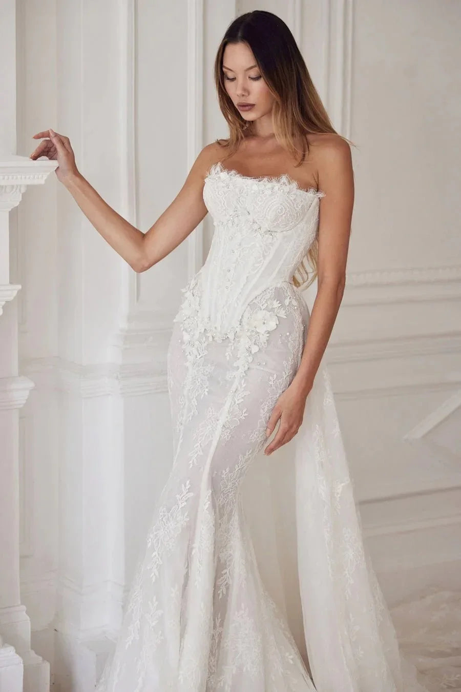 Elegantes Sexy Vestidos De Novia  Lujo Vestido Encaje Corte Sirena Mangas Desmontables Curvy Corset Wedding Dress