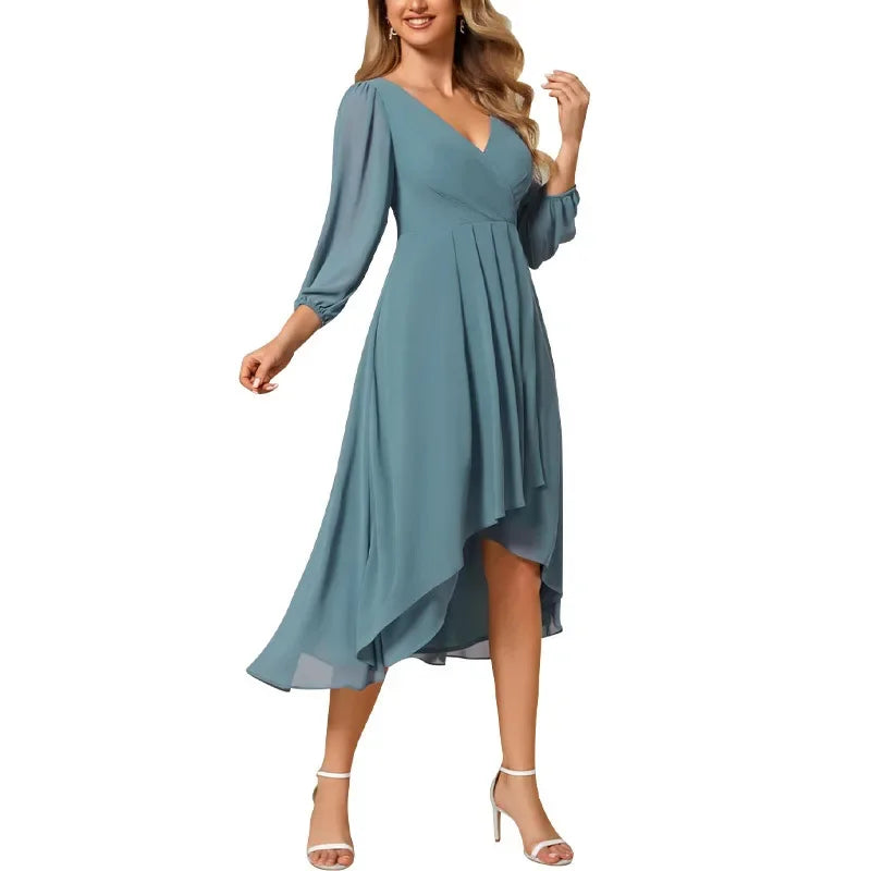 Elegant Sexy V-Neck A- Line Dress Elegant Long Skirt Princess Style Polyester Fiber Regular Sleeve Length Empire Waist