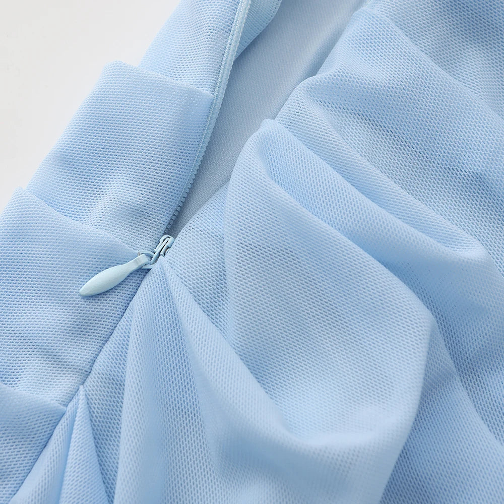 Mingmingxi Elegant Maxi Wedding Guest Dress Set Sexy Strapless Blue Cropped Top Set Bodycon Holiday Party Dresses Women