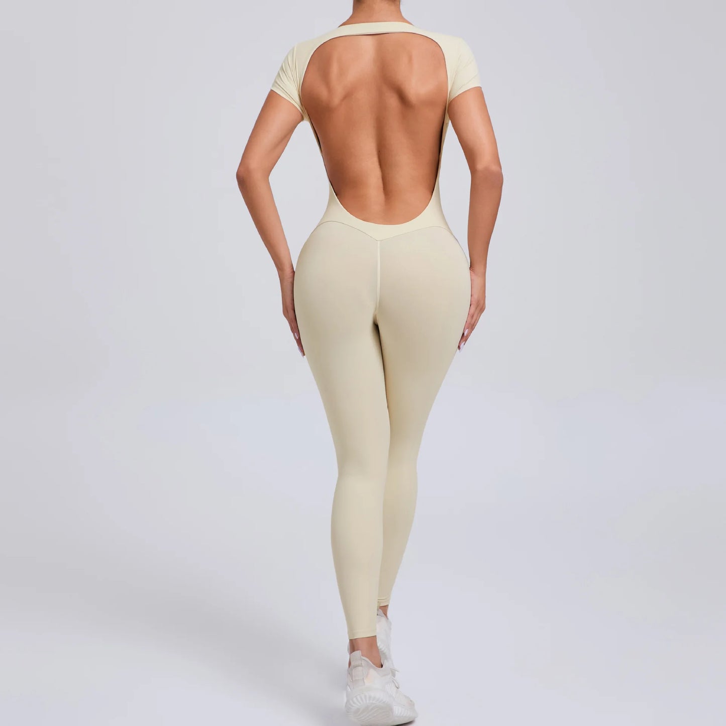 One-Piece Pad Jumpsuit for Women Workout Clothing Sports Bodysuit Open Back Yoga Sets Gym Tracksuits Activewear