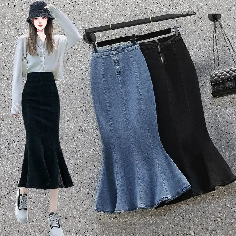 Sexy Female Jeans Skirts Women's Denim Skirt High Waist Ruffle Coquette Midi Casual Y2k Vintage Summer 2026 A Line Trend Stylish