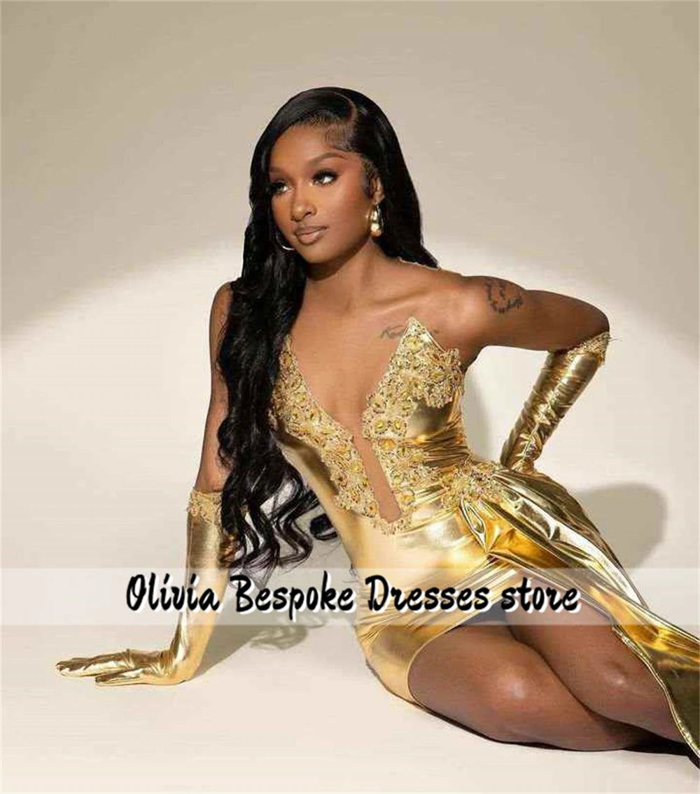 Fancy Gold Beading Birthday Prom Dresses For Black Girls With Gloves And Train Mini Cocktail Homecoming vestidos Customized