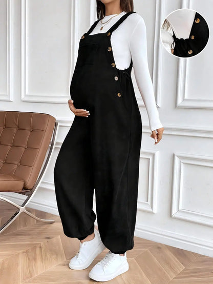 Maternity Clothes for Pregnant Women Pregnancy Clothing 2025 Autumn Winter Adjustable Waist Fashionable Loose Corduroy Overalls
