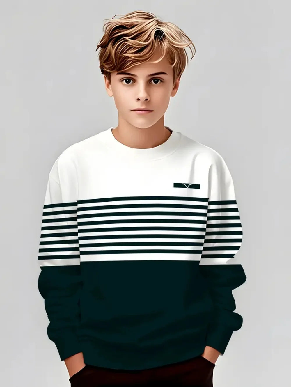 Autumn Classic Boyst-Shirt Outdoor Round Neck Long Sleeves Top Stripe 3D Print Street Loose T-Shirt Comfort Children's Clothing