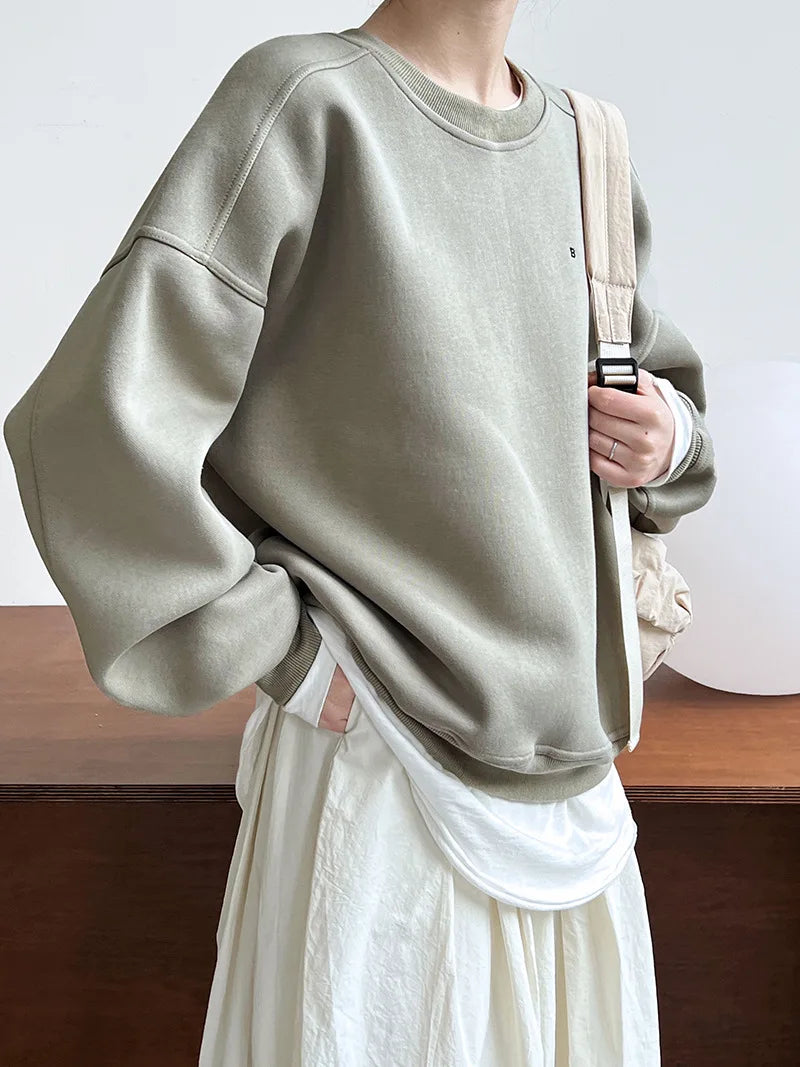 Autumn New Casual Loose Solid Hoodie Women's Embroidered Long Sleeve Top With Velvet