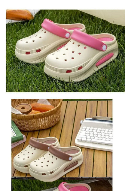 High quality Baotou semi-cool slippers for women, height-increasing, anti-slip, anti-odor, thick-soled beach and seaside crocs