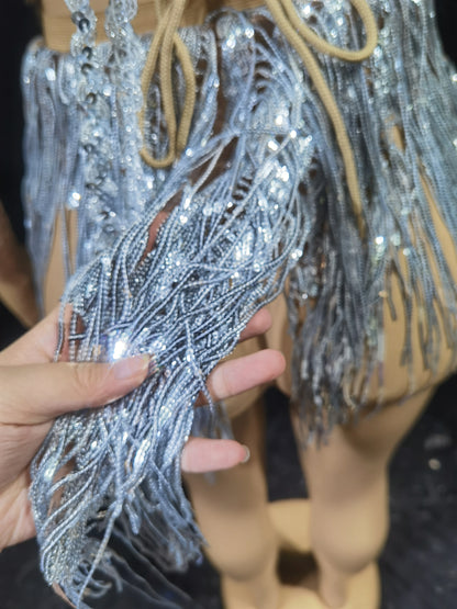 Luxurious Blue Diamond Sparkling Tassel Jazz Dance Performance Clothing Basketball Baby Performance Clothing Cheerleading Short