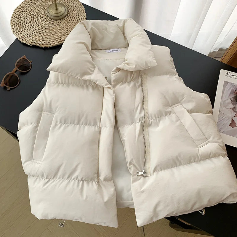 Loose down Feather Cotton Vest Bal Zipper Closure  Color Commute Sle Women's Vest Autumn Winter Faion Ladies' C...