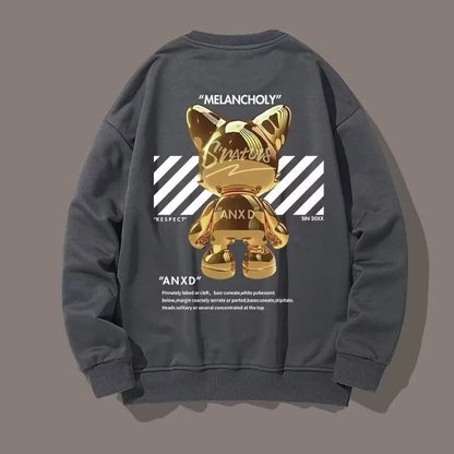 【M-8XL Sweatshirts】Men Oversized Sweatshirt Fashion Loose American Fashion Cat Ornaments Print Long Sleeve Couple Clothes