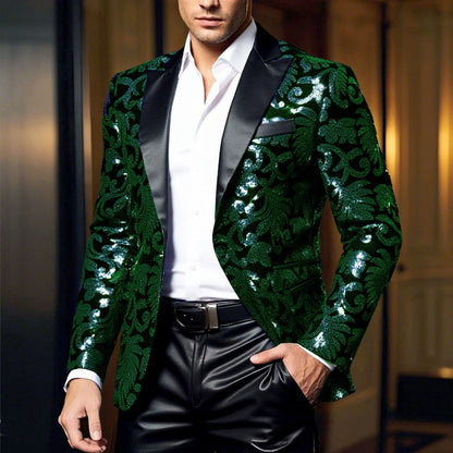 Shiny Sequin Embellished Single Button Stage Performance Outerwear in Blue Gold Green Purple Options for Men's Red Suit Jacket