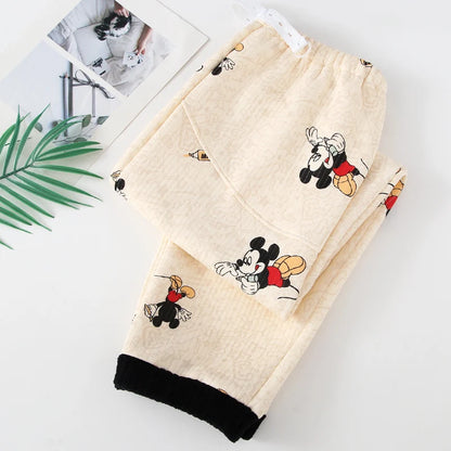 Mickey Thermal Winter Maternity Pajama Pants Adjustable Waistband Soft Fleece Pregnant Women Sleepwear for Autumn Winter Nursing