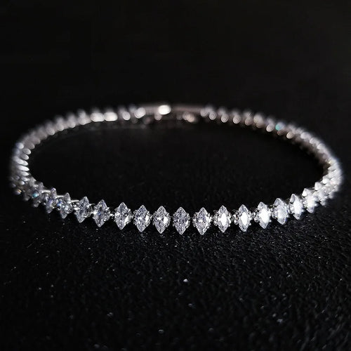 2.5*5mm New Marquise Oval Square Cut Luxury Silver Color on Hand Tennis Bracelet Bangle for Women Party Gift Jewelry