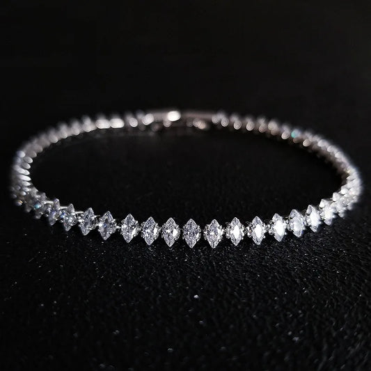 2.5*5mm New Marquise Oval Square Cut Luxury Silver Color on Hand Tennis Bracelet Bangle for Women Party Gift Jewelry