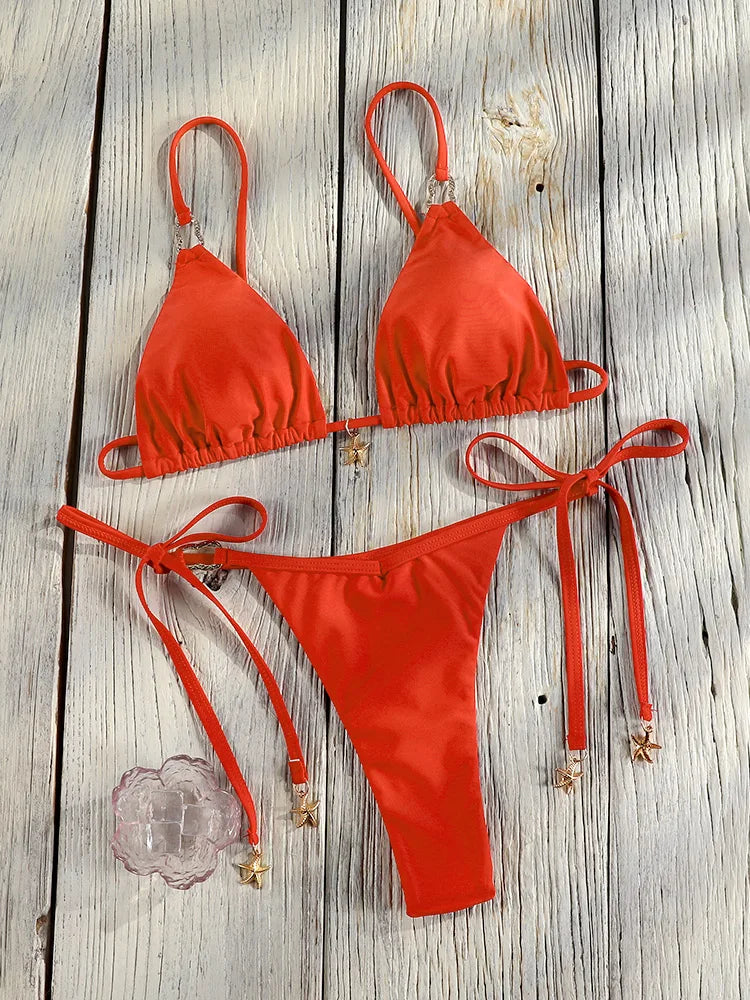 Bandage Bikinis Low Waist Swimwear Sexy Bikini Set For Women 2025 String Bathsuit Two Piece Suits Solid Swimsuits