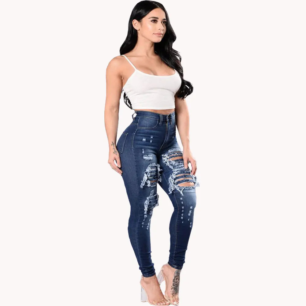 2025 New High Waist Ripped Slim Fit Jeans For Women Fashion High Stretch Skinny Denim Pencil Pants Casual Female Clothing S-3XL