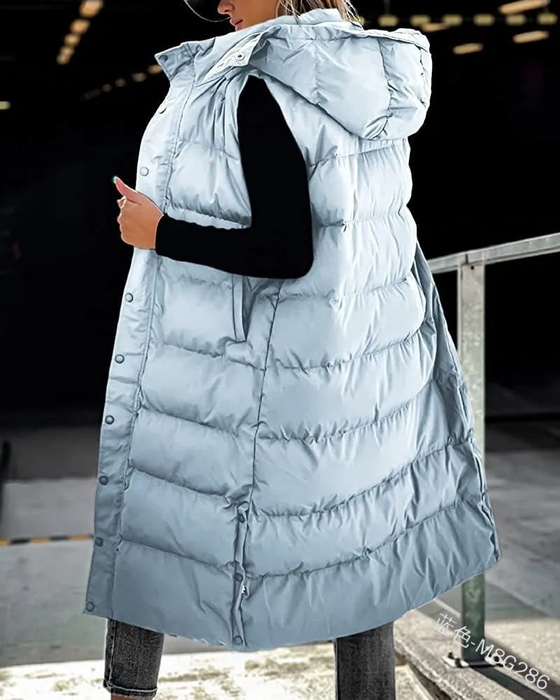 Women Solid Loose Zip Cardigan Parkas 2023 Autumn Winter Parkas Vest Coat Women Sleeveless Hooded Single Breasted Long Vest Coat