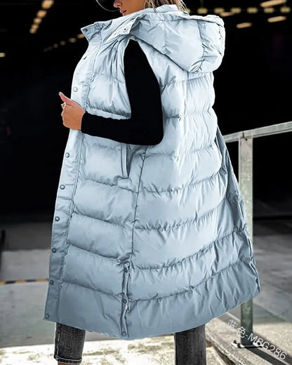 Women Solid Loose Zip Cardigan Parkas 2023 Autumn Winter Parkas Vest Coat Women Sleeveless Hooded Single Breasted Long Vest Coat