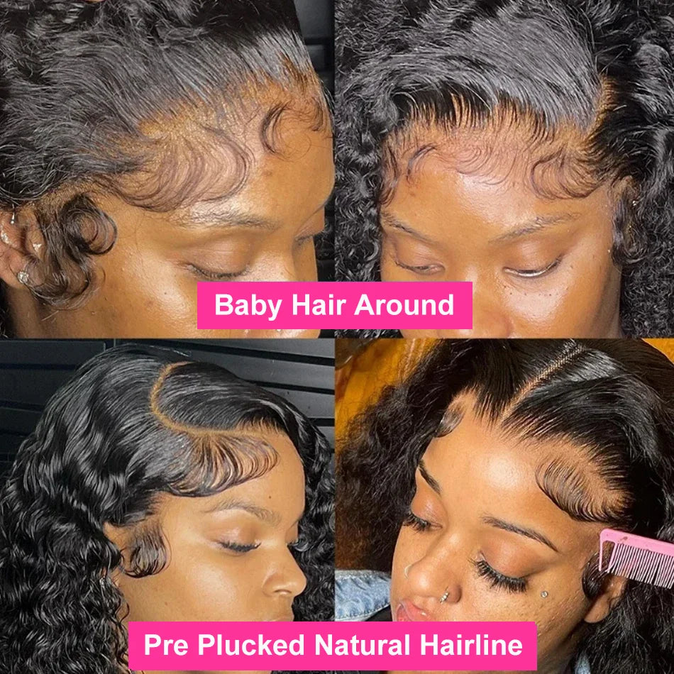 Glueless Preplucked Human Wigs Ready to Go Curly Short Bob Wigs 250% HD 13x4 Lace Frontal Human Hair Wigs Deep Wave Frontal Wig