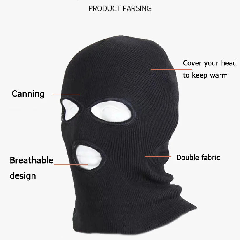 Windproof Full Face Knit Hats Custom SkiMask Men Warm Wool Balaclava embroidery Winter hats Knitted 3 Holes Ski Mask