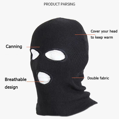 Windproof Full Face Knit Hats Custom SkiMask Men Warm Wool Balaclava embroidery Winter hats Knitted 3 Holes Ski Mask