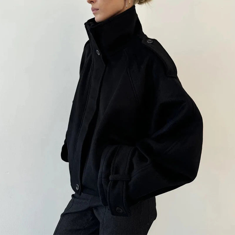 Casual Solid Loose Jackets Women Fashion Full Sleeve Single Breasted Stand Collar Short Coats Female 2025 Autumn Lady Outwears