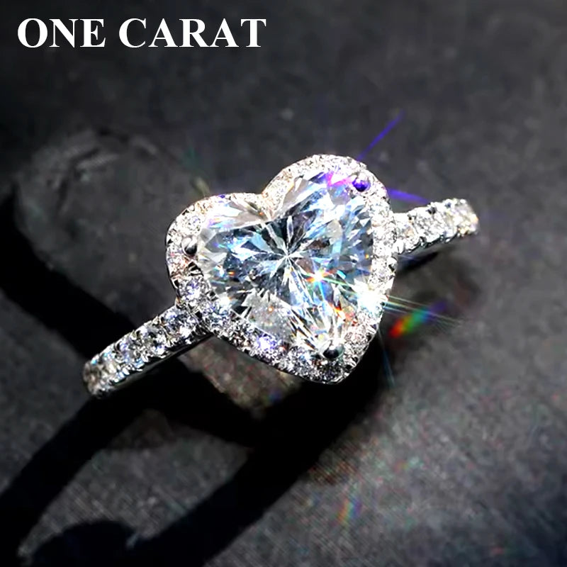 One Carat Moissanite Heart-Shaped Engagement Ring for Women, Sparkling Bridal Jewelry, Elegant Gift Timeless Love Symbo