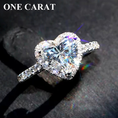 One Carat Moissanite Heart-Shaped Engagement Ring for Women, Sparkling Bridal Jewelry, Elegant Gift Timeless Love Symbo