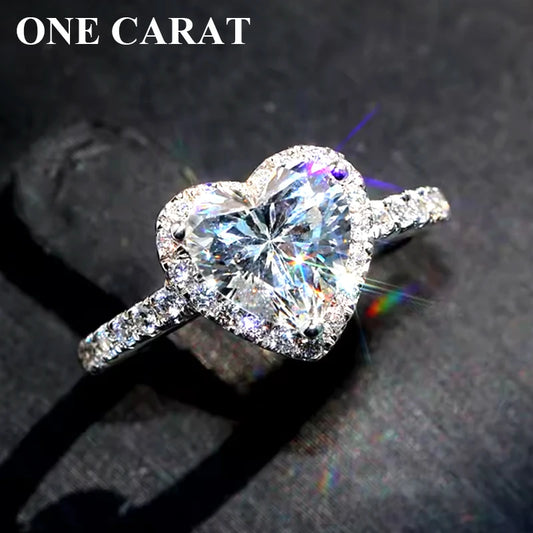 One Carat Moissanite Heart-Shaped Engagement Ring for Women, Sparkling Bridal Jewelry, Elegant Gift Timeless Love Symbo