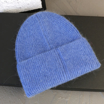 Letter Fluffy Angora Fur Beanies Winter Hat for Woman Luxury Fluffy Knited Hat Bonnet Lady Autumn Winter Warm Skullies Cap