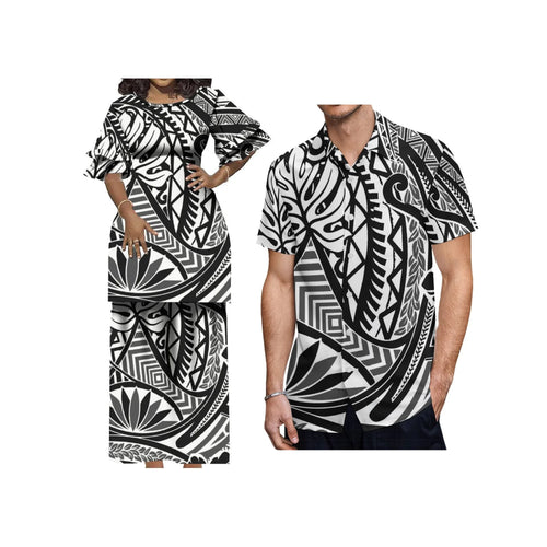 Plus Size Women 2 Piece Outfits Sets Dress New Wholesale Custom Polynesian Tribal Design Petal Sleeve Samoan Puletasi Set