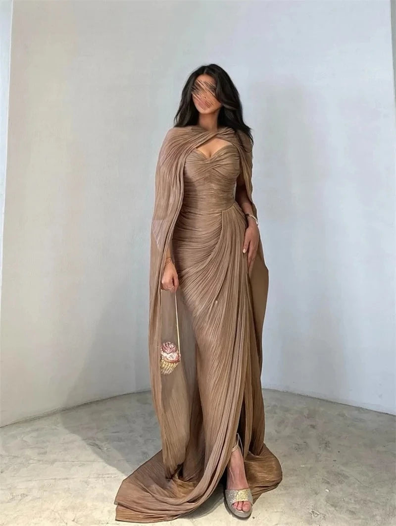 Elegant Pleated Evening Dress Mermaid Side Split Shiny Women Prom Formal Gowns Floor Length Simple Party Dresses Customized