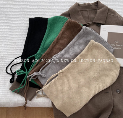 Knitted Hooded Caps Winter Balaclava Hats Women Korean Style Outdoor Warmer Drawstring Hats One-piece Neck Collar Beanies Cap