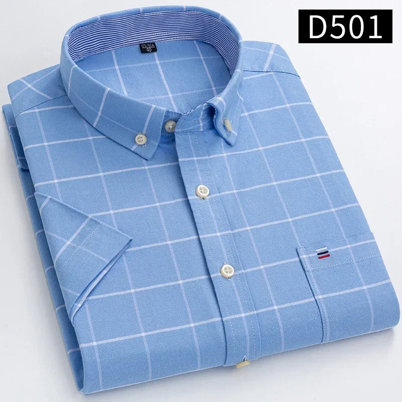 Plus size 7XL100%cotton oxford summer Casual Short sleeve shirts for men soft slim fit formal plain shirt white plaid clothes