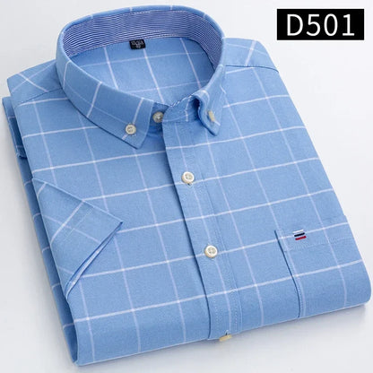 Plus size 7XL100%cotton oxford summer Casual Short sleeve shirts for men soft slim fit formal plain shirt white plaid clothes