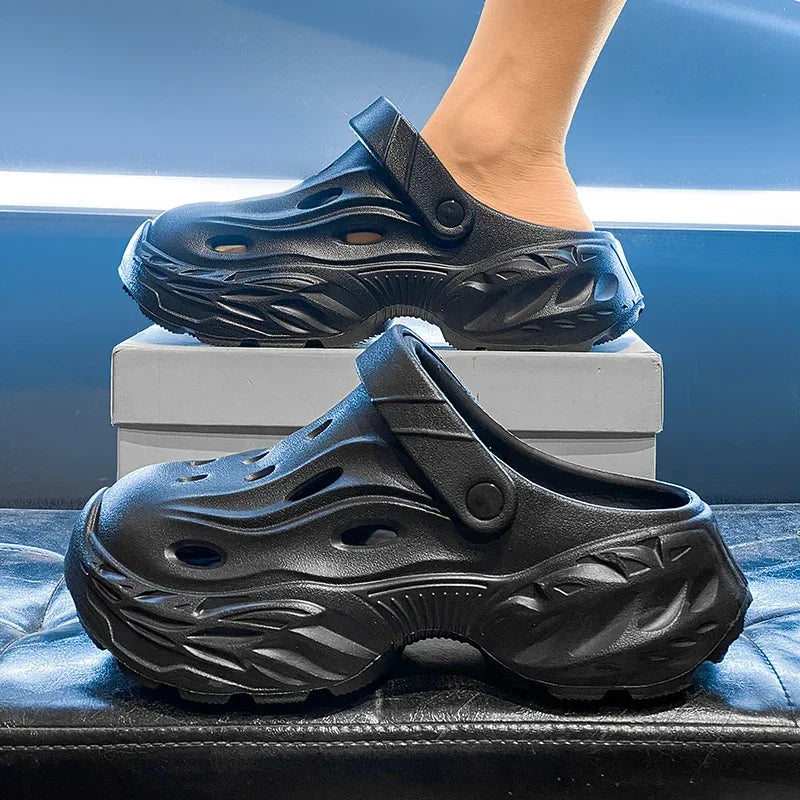 Summer New High-quality EVA Perforated Breathable Wearable Casual Solid Color Simple Thick-soled Large-sized Couple Sandals