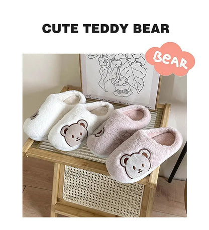Bear Plush Slippers For Women Men Fashion Kawaii Fluffy Winter Warm Slippers Lovers Cartoon Teddy Bear House Shoes TG03