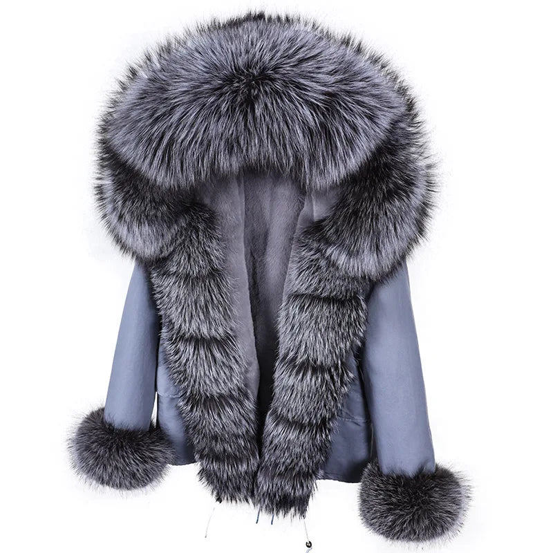 MAOMAOKONG 2025 & 2026 Real Fur Coat New Fashion Fox Fur Collar Winter Women's clothing Removable Lining Thickened Jacket Short Parka