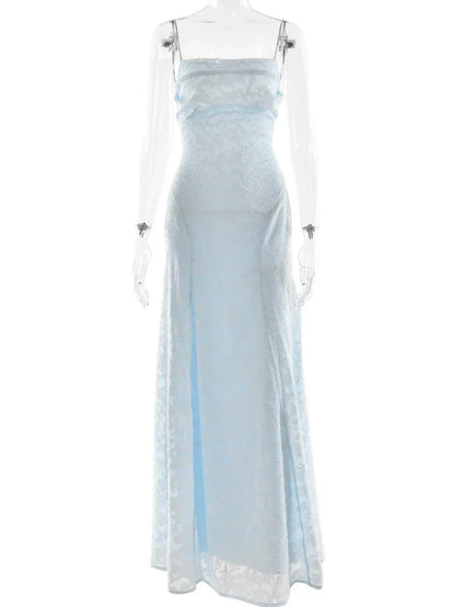 Chaxiaoa Spaghetti Strap Backless Sexy Maxi Dress Women Gown Fashion Off-shoulder Sleeveless Lace-up Evening Club Party Dress