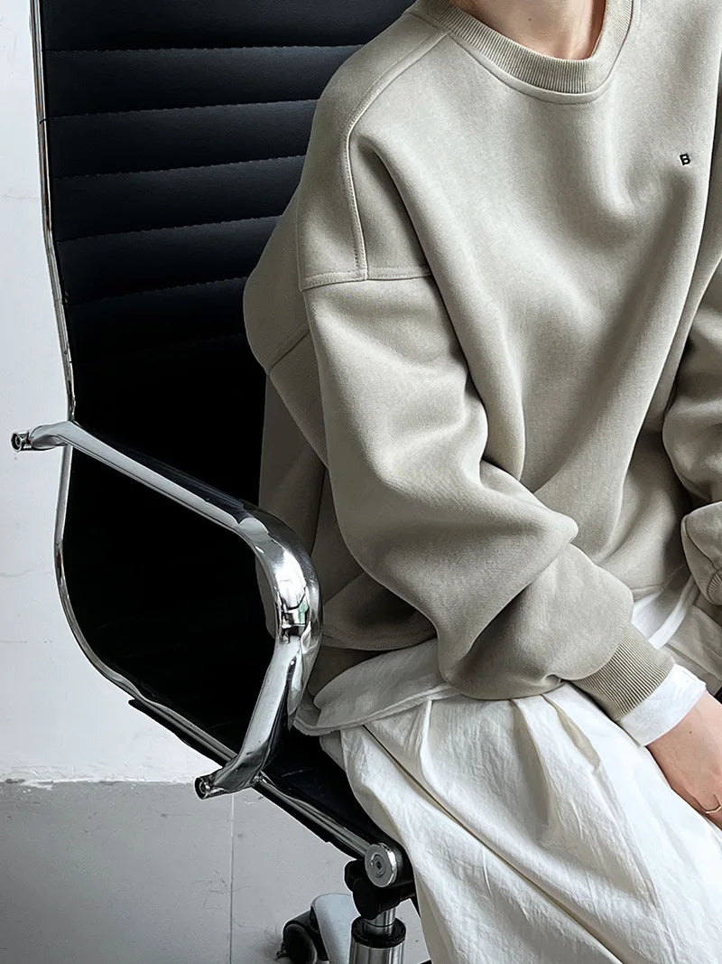 NS Pure Color Lazy Loose BF Hoodie Women's Simple Shape Sweatshirt Long Sleeve Letter Embroidery Top Casual Style Cotton Blend