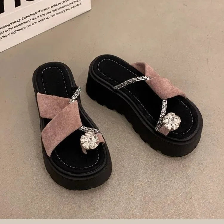Diamond toe thick soled slippers for women's summer shoes, new height increasing design, paired with skirts and women's sandals