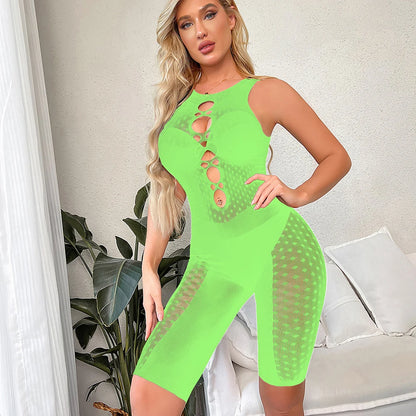 Hollow Out Sexy Nightdress Lingerie Lace Fishnet Pajamas Sexy Beachwear Mini Dress Erotic Hot Babydoll Dress Exotic Costumes