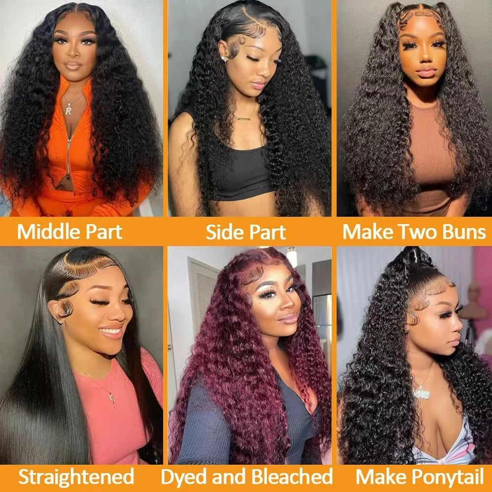lueless Wig Human Hair Ready To Deep Water Wave Lace Front Wig Glueless Lace Closure Black Wig Curly HD Lace Frontal Human Hair