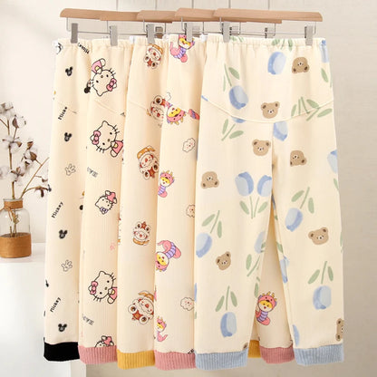 Mickey Thermal Winter Maternity Pajama Pants Adjustable Waistband Soft Fleece Pregnant Women Sleepwear for Autumn Winter Nursing