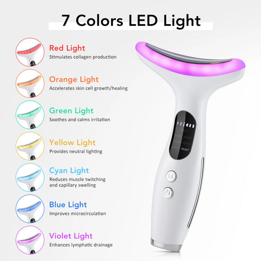 7 Colors LED Lights Neck Face Beauty Device EMS Vibration Massage Improve Neck Lines Anti Wrinkle Face Lifting Machine Tool