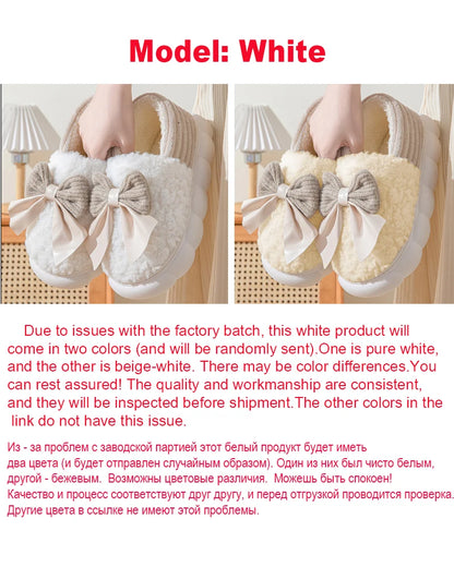 Cotton slippers for Women Autumn and Winter Thick Sole Indoor Home Warm Couples Shoes Bow Non-Slip Flat Platform Women's Slipper