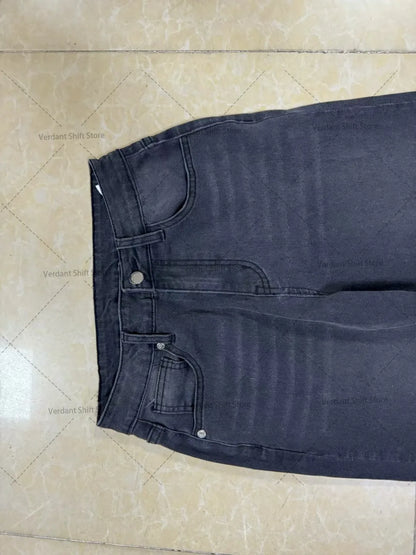 Y2K Cuffed Zipper Embroidered Wide-Leg Jeans Street Gothic Hip-Hop Loose-Fit Fashionable Men's Jeans Trendy Versatile Denim Pant