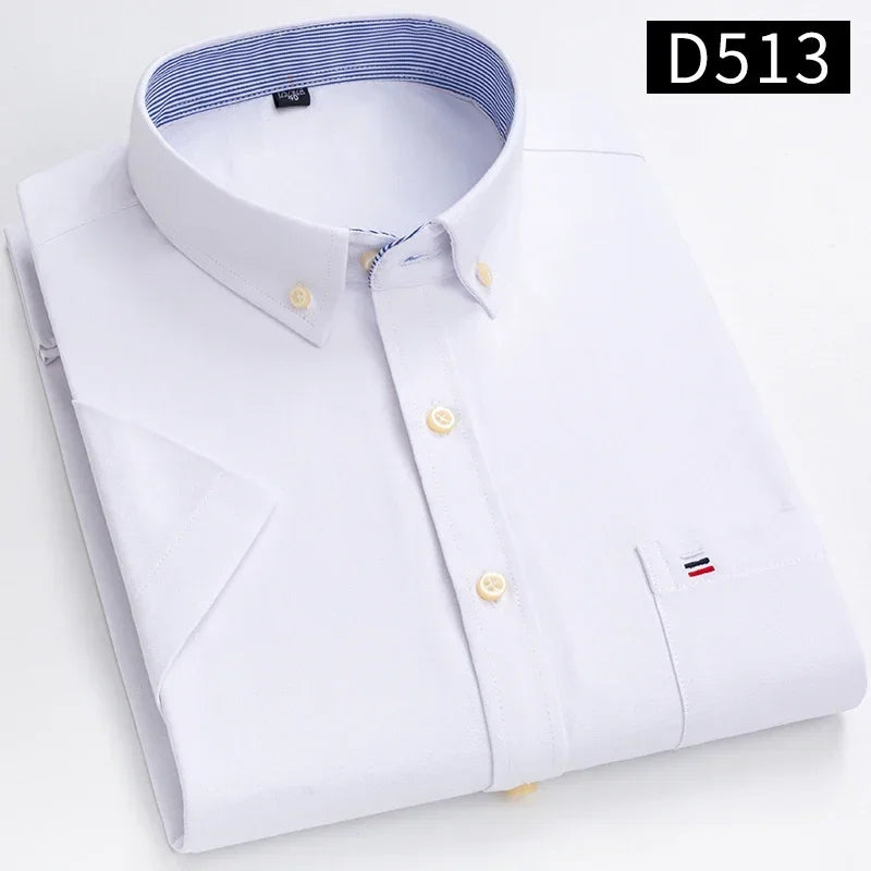 Plus size 7XL100%cotton oxford summer Casual Short sleeve shirts for men soft slim fit formal plain shirt white plaid clothes