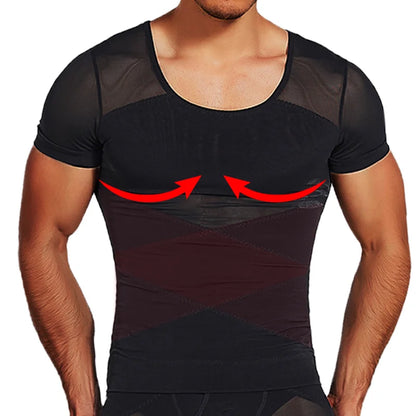 Mens Mesh Body Shaper Short Sleeve Compression Shirts Belly Slimming Undershirt Workout Abs Abdomen Tummy Control Tops Shapewear