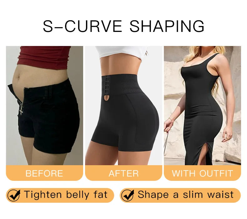 Women's Padded Butt Lifter Body Shaper with 4 Sponge Pads Tummy Control Shapewear Panties with Waist Cincher and Hook Closure