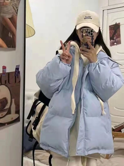 Loose Women's Cotton Jaet Bread Sle Lazy Faion Student Zipper Closure ort Length Regular Sve Long Sve Coat